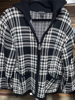 Tally Ho Black and White Plaid Zip-Up Knit Blazer Medium